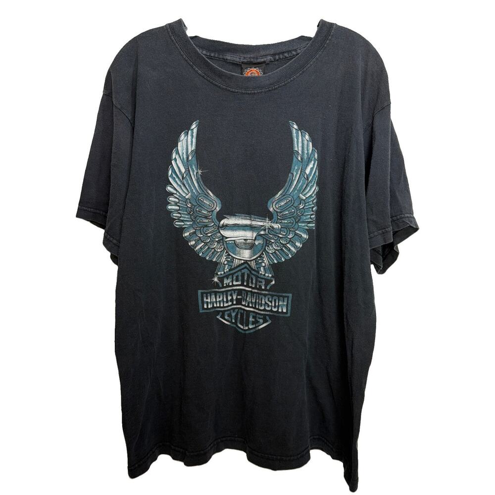 vtg 90s HARLEY DAVIDSON MOTORCYCLE XL T-Shirt chrome eagle
